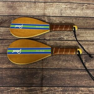Jokari Kyle Rote Jr Pro Set Wood Racquet Ball Paddles VTG 1970's 15 Inches